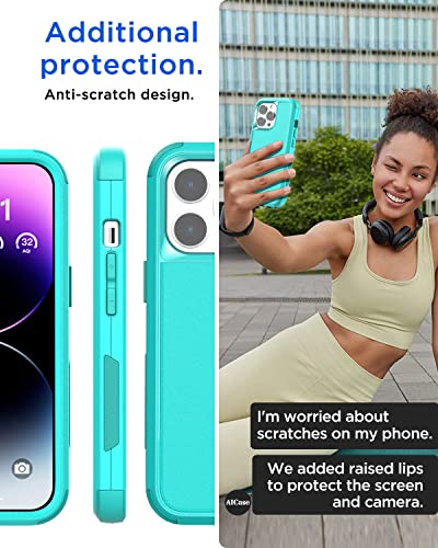 AICase for iPhone 14 Pro Max Case(6.7")Case,Heavy Duty 3-Layer Rugged Pocket-Friendly Phone Cover,Durable Military Grade Protection Shockproof/Drop Proof/Dust-Proof Protective for iPhone 14 Pro Max - color: Teal