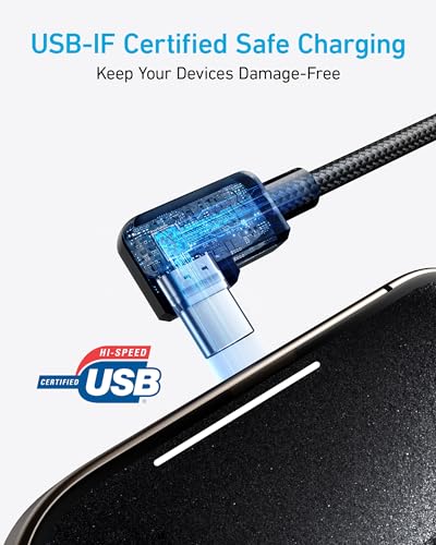 Anker Right-Angle USB A to USB C Cable (2-Pack, 6 ft, Black)