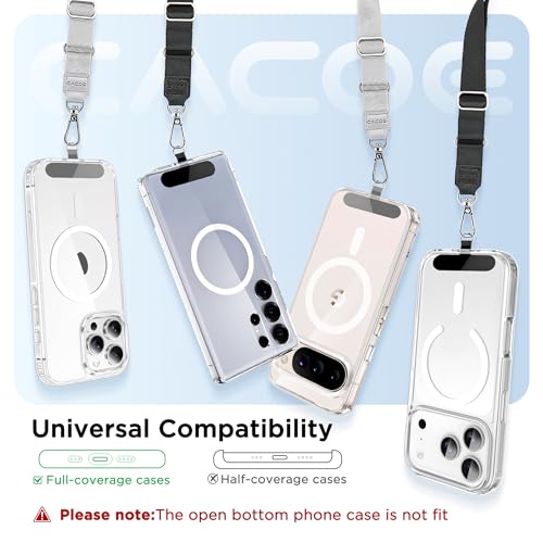 CACOE Phone Lanyard 2 Pack-2× Adjustable Neck Strap,2×Patches,Universal Multifuctional Lanyards Compatible with Most Smartphones(Black+Gray)