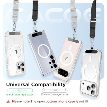 CACOE Phone Lanyard 2 Pack-2× Adjustable Neck Strap,2×Patches,Universal Multifuctional Lanyards Compatible with Most Smartphones(Black+Gray)