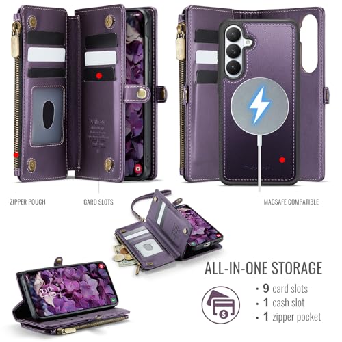 Defencase for Galaxy S26 Case Wallet Compatible with Magsafe 6.3", Purple | Magnetic Detachable, with RFID Bolcking Card Holder, Zipper Strap, PU Leather Drop-Proof Phone Cover for Samsung Galaxy S26 - color: (Detachable with Magsafe)-Purple