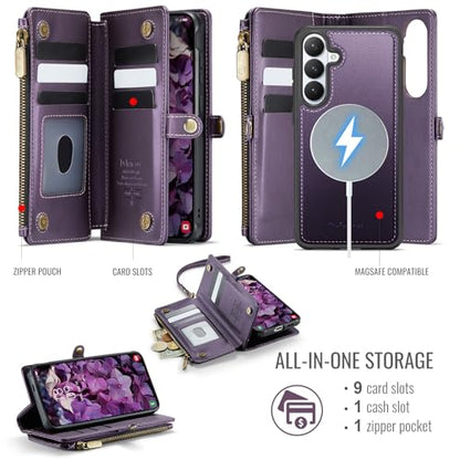 Defencase for Galaxy S26 Case Wallet Compatible with Magsafe 6.3", Purple | Magnetic Detachable, with RFID Bolcking Card Holder, Zipper Strap, PU Leather Drop-Proof Phone Cover for Samsung Galaxy S26 - color: (Detachable with Magsafe)-Purple