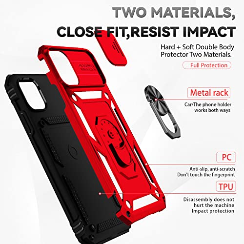 for iPhone 11 Case,with Screen Protectors and Camera Cover,[Military Grade] 16ft.Drop Tested Cover with Magnetic Kickstand Protective Case for iPhone 11 6.1 inch, Red - color: Red