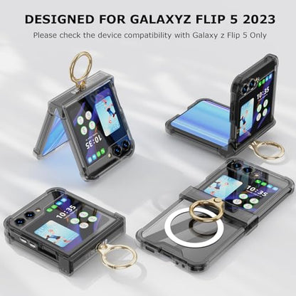 Case for Samsung Galaxy Z Flip 6 Case with Ring Shockproof Kickstand Hinge Protection Compatible with Magsafe Phone Cover for Samsung Galaxy Z Flip 6 5G(Carbon Black) - color: Carbon black