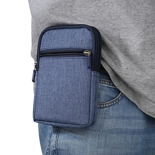 Men's Cell Phone Waist Bag Vertical, Cellphone Belt Loop Holster, Outdoor Sport Travel Nylon Small Mobile Phone Pouch Smartphone Waist Bag with Carabiner Hook Pen Holder Zipper Handbag Carrying Case - color: Blue