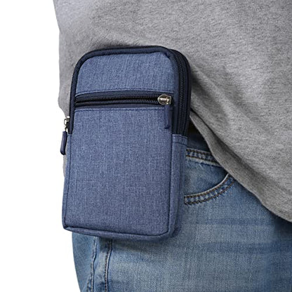 Men's Cell Phone Waist Bag Vertical, Cellphone Belt Loop Holster, Outdoor Sport Travel Nylon Small Mobile Phone Pouch Smartphone Waist Bag with Carabiner Hook Pen Holder Zipper Handbag Carrying Case - color: Blue