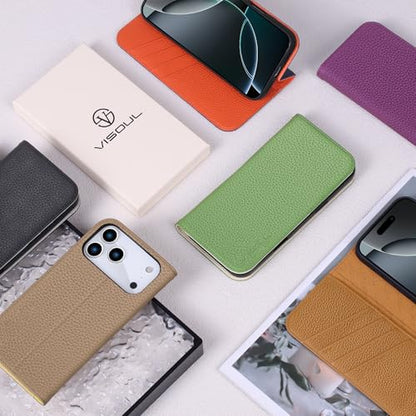 VISOUL Pebbled Genuine Leather Wallet Case for iPhone 17 Pro Max 6.9" 2025, Flip Folio Cover with RFID Blocking Card Holders, Kickstand, Soft TPU Protective Cover - Chocolate+Brown - color: Chocolate+Brown