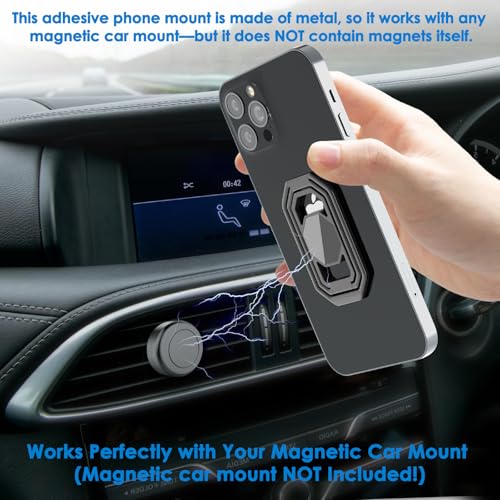 Phone Ring Holder Finger Kickstand, Upgraded 360° Rotation Metal Phone Grip for Magnetic Car Mount Foldable Cell Phone Stand Compatible with Most Smartphones - color: Grey Black