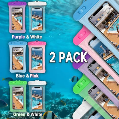Waterproof Phone Pouch, 2 Pack, IPX8 Cellphone Dry Bag, 8.3" | Compatible with iPhone 17-13 Pro Max, Waterproof Phone Case for Beach Cruise Swimming Boating Travel Essentials, Purple&White - color: Purple + White