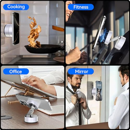 2025 Upgrated Vacuum Suction Magnetic Phone Holder, Retractable Strong Suction Cup Magnetic Hands-Free Car Cellphone Mount Foldable Car Phone Stand for Car/Mirror/Gym(Not Charge Phone) - color: White