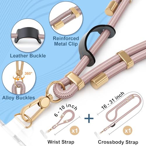 4-IN-1 Phone Lanyard Crossbody & Wrist Strap Kit with 2 Pack Tabs - color: Rose Gold