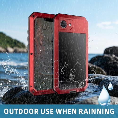 for iPhone 16E Metal Case,Heavy Duty Shockproof Aluminum Alloy Tough Armour Military Grade Phone Case for iPhone 17E,Full Body Protective Cover with Silicone Built-in Screen Protector-Red - color: Red