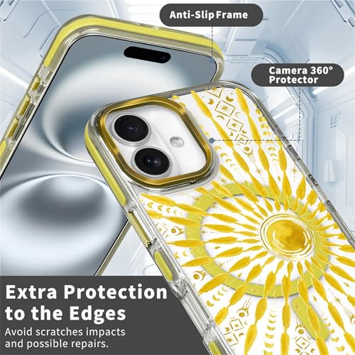 VisEnt Clear Case for iPhone 16 Pro, Magnetic Phone Case, Transparent Slim Cover, Military Grade Protection, Shockproof, Anti-Yellowing, Scratch Resistant, Folk Gold Sun - color: Folk Gold Sun, size: Iphone 16 Pro