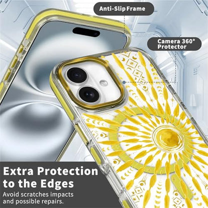 VisEnt Clear Case for iPhone 16 Pro, Magnetic Phone Case, Transparent Slim Cover, Military Grade Protection, Shockproof, Anti-Yellowing, Scratch Resistant, Folk Gold Sun - color: Folk Gold Sun, size: Iphone 16 Pro