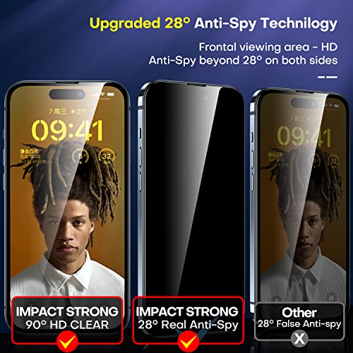 ImpactStrong Anti-Spy Privacy Screen Protector for iPhone 14 Pro (6.1-Inch), 9H Tempered Glass, Shatter-Resistant, Anti-Scratch, Easy Install Kit, Case Friendly, 2-Pack - size: iPhone 14 Pro