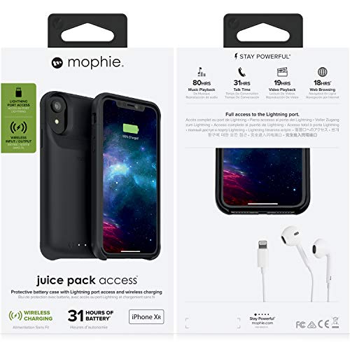 mophie juice pack Access Apple iPhone XR 2000mAh Battery Built-in Case, 6.1" Black Wireless Charger Qi 401002824