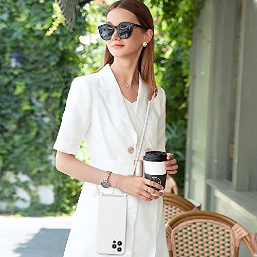 Crossbody Lanyard Strap Case for iPhone 14 Pro Max, Neck Cross Body, Adjustable Holder Removable, Drop Protection Shockproof, Hands-Free Silicone Case 6.7 inch, 150 cm Strap, iP14PM - White - color: White