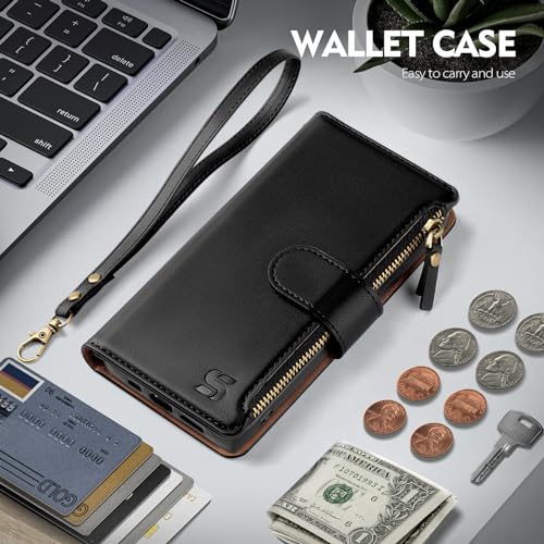Shieldtop Compatible with Samsung Galaxy S23 Ultra 5G Wallet Case with Card Holder,Women Men RFID Blocking PU Leather Phone Case Flip Protective Cover Wrist Strap Zipper Credit Card Slots,Black - color: Black, size: Galaxy S23 Ultra - 6.8"