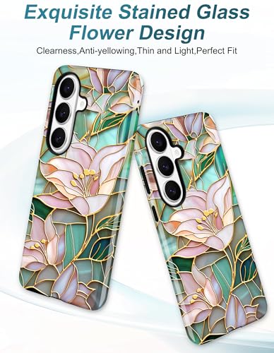 Magnetic Flower Phone Case for Samsung Galaxy A16 5G, Lily | Compatible with MagSafe, Cute Aesthetic Stained Glass Floral Design, TPU and PC Protective Phone Cover for Women Girls - color: Lily Flower