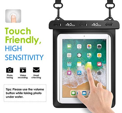 MoKo Waterproof Tablet Case, Tablet Pouch Dry Bag, Up to 12 in, Black | Compatible with iPad 10th, iPad Pro 11 2022, iPad 9/9.7/10.2, iPad Mini 6/5/4/3, iPad Air 5/4, Air 3, Galaxy Tab S6/S7 - color: Black with hand strap