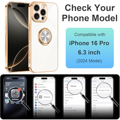 Dinick White for iPhone 16 Pro Case with Ring Holder Kickstand - color: White, size: 6.3'' iPhone 16 Pro