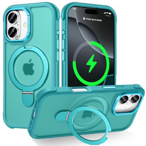 Designed for iPhone 17 Case with Magnetic Stand, Darkcyan | Certified Drop Protection, Great Grip Feeling, Matte Translucent Back Slim Shockproof Phone Cover - color: Darkcyan, size: Iphone 17