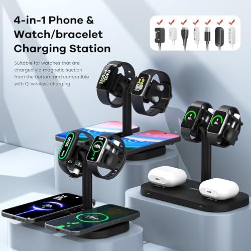 4-in-1 Dual iPhones Wireless Charging Dock and Dual iwatch Stand - color: A433SW-Black