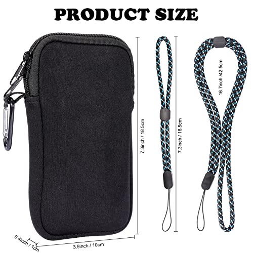 Pwsap Phone Sock, Universal Shock & Impact Resistant Neoprene Pouch with Carabiner and Lanyard Strap Sleeve Case for Hiking & Travelling Phone Bag Fits Phones up to 7 Inches, Black, M - color: Black, size: M
