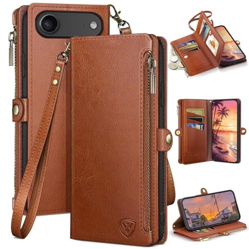 XcaseBar Compatible with iPhone Air 6.5" Wallet case with Zipper Credit Card Holder【RFID Blocking】,Flip Folio Book PU Leather Phone case Shockproof Cover Women Men for Apple 17 Air case Light Brown - color: Light Brown, size: iPhone Air 6.5"