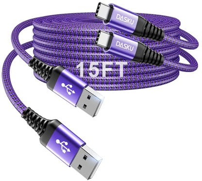 Long USB C Cable 3A Fast Charging, [15FT 2Pack] USB to USB C Cable, USBA to - color: Purple, size: 15FT 2Pack, style: USB A to USB C