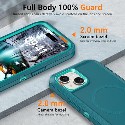 TUTUKII Magnetic for iPhone iPhone 15, 14 & 13 Case with Belt Clip Holster Dark Green - color: Green with Clip