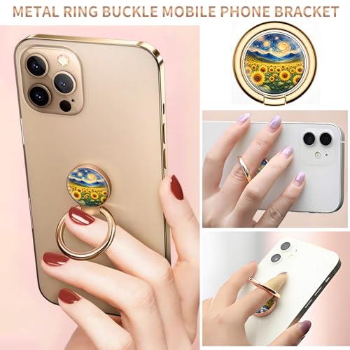 Cell Phone Ring Holder, Cute Metal Phone Grip Stand Finger Ring Kickstand, Flexible 360°Rotation Phone Tablet Case Accessories Compatible with Most Phones Abstract Mountain Sunflower - color: Abstract Mountain Sunflower