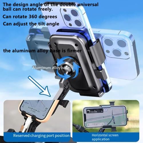 Aluminum Alloy Motorcycle Phone Mount with Vibration Dampener & High-Speed Secure Lock, Anti-Theft Handlebar Cellphone Holder for Motorcycle Bike Bicycle Scooter ATV, for 4.7-7.2'' Smartphone