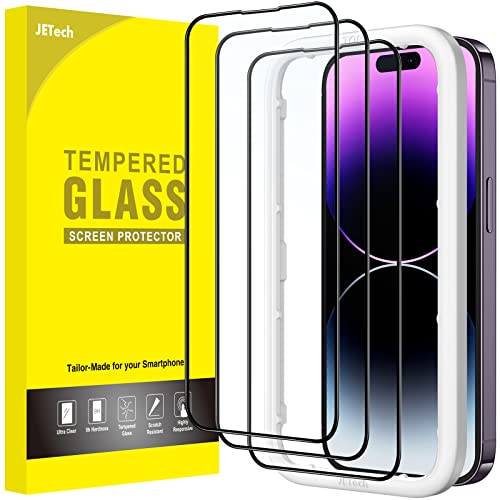 JETech Full-Coverage Screen Protector for iPhone 14 Pro Max, 3-Pack | Black Edge Tempered Glass, Easy Installation Tool, HD Clear, Case-Friendly - size: iPhone 14 Pro Max
