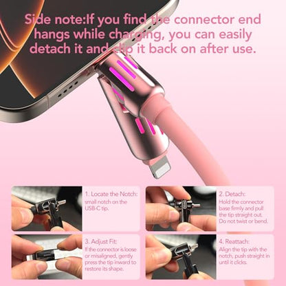 MFish 240W 4-in-1 Fast Charging Cable, Pink, 6.6FT - color: Pink, size: 6.6FT