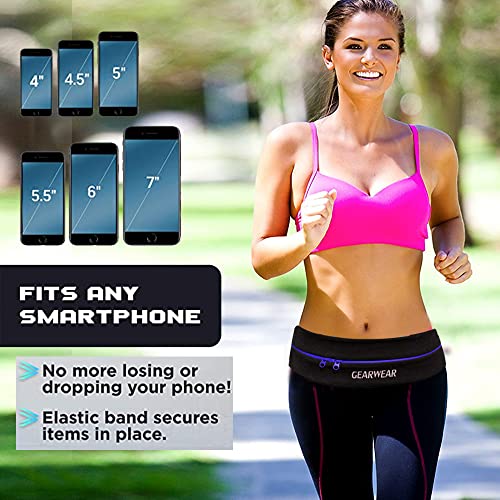 Running Belt | Runner Fanny Pack for Women and Men | Adjustble Waist Band Pack for Storage Phone - color: Blue Zipper/27"-43"