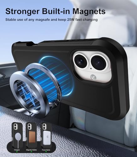 for iPhone 17 Case [Compatible with MagSafe] Heavy Duty Military-Grade Shockproof,Anti-Slip 3-Layer Rugged Drop Protection with Screen Protector,Anti-Scratch Magnetic Phone Cover for Apple 17 (Black) - color: Black-m