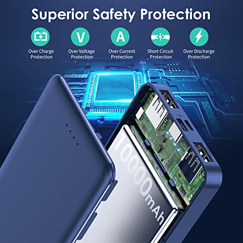 [2 Pack] Portable Charger Power Bank 10000mAh,Ultra Slim Compact External Battery Pack with USB C Input & Output Backup Charger Compatible with iPhone 16/15/14/13, Galaxy S24,Android etc-Blue+White - color: White+Blue