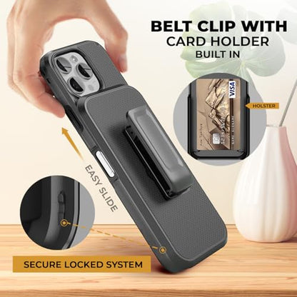 MOTIVE for iPhone 16 Pro Max Case with Belt Clip and Stand, Magnetic | 6.9" - color: Black, size: iPhone 16 Pro Max