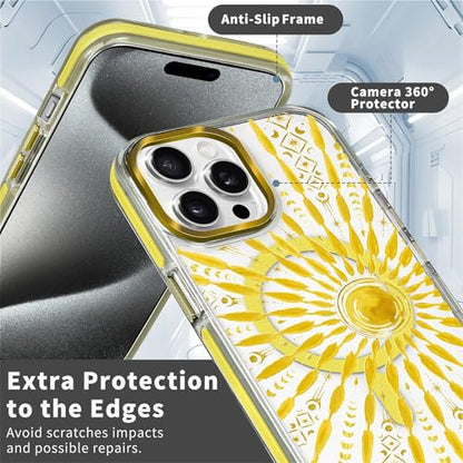 VisEnt Clear Case for iPhone 14 Pro, Magnetic Phone Case, Transparent Slim Cover, Military Grade Protection, Shockproof, Anti-Yellowing, Scratch Resistant, Folk Gold Sun - color: Folk Gold Sun, size: Iphone 14 Pro