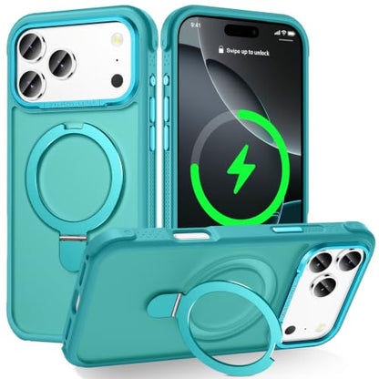 Designed for iPhone 17 Pro Case with Magnetic Stand, Darkcyan | Certified Drop Protection, Great Grip Feeling, Matte Translucent Back Slim Shockproof Phone Cover - color: Darkcyan, size: Iphone 17 Pro