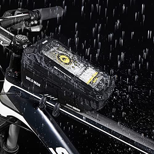 WILD MAN 1L Quick Release Waterproof Bycicle Front Frame Bike Bag Bike Phone Holder with Touch Screen Top for Mountain Road Bike MTB Cycling - color: Black