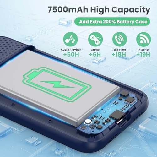 Feob Battery Case for iPhone 11/XR,[2026 Upgraded] 7500mAh Ultra-Slim Portable Extended Charger Case Cover for iPhone 11/XR Charging Case (6.1 Inch)-Blue - color: Blue