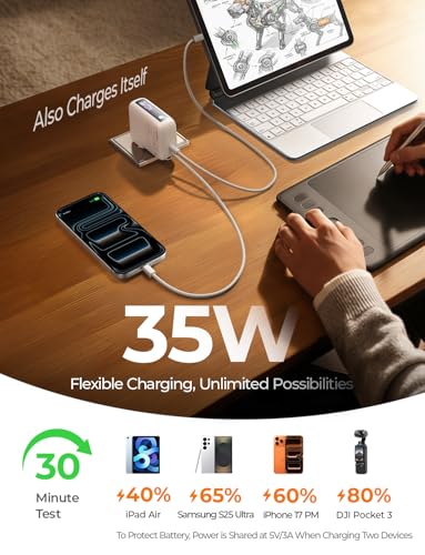 LISEN Mini 3in1 Portable Charger for iPhone 18 Pro/Pro Max/Duo, 3.3FT Cable - color: Pearl White