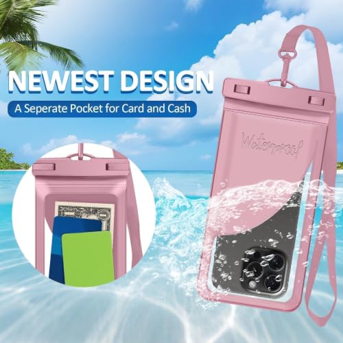 Waterproof Phone Pouch for iPhone 17 16 15 Pro Max IPX8 Pink+Pink | Card Pocket, Lightweight, Large Cellphone Dry Bag, IPX8 Rated, Beach Essential, Cruise Ship, 2 Pack, 8.3 inch - color: B3-Pink-2 pack