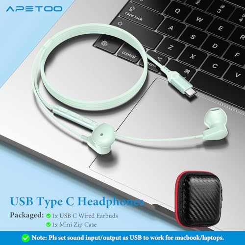 APETOO USB C Headphones for iPhone 18 Pro Max 17 16 15/iPad Air Earbuds - color: Mint Green