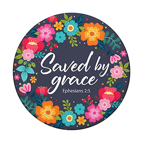 Saved By Grace Pink Blue Christian Bible Verse for Women PopSockets Swappable PopGrip