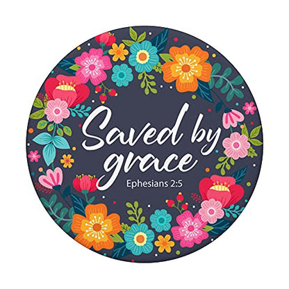 Saved By Grace Pink Blue Christian Bible Verse for Women PopSockets Swappable PopGrip