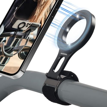 Magnetic Phone Holder for Stroller Bar, Gym Fitness Phone Mount for MagSafe, (Strong Magnet) - 180° Adjustable for Gym, Peloton Exercise Bikes, with Adjustable Strap (Magnetic Ring Included)