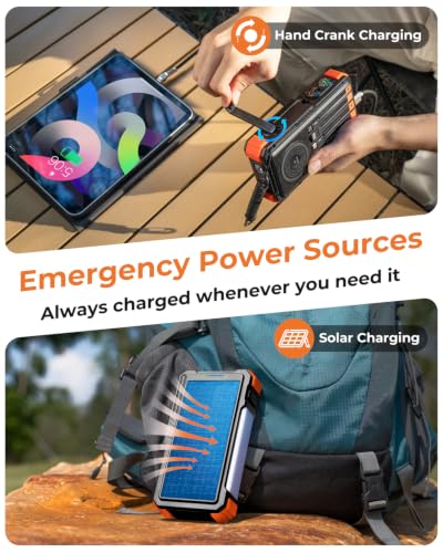 BLAVOR Solar Power Bank with Hand Crank and Built-in 4 Cables 20000mAh - color: Orange